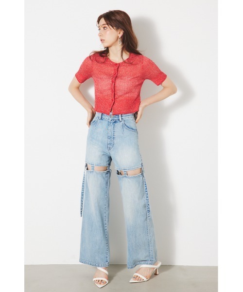 rienda（リエンダ）の「フィットリブニットカーディガン（ニット/セーター・レディース・レッド/マルチ/ライトブルー/ブラック/ライトベージュ・FREE）」の8枚目の写真