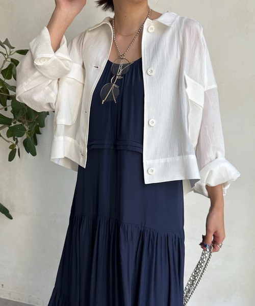 DouDou（ドゥドゥ）の「【WEB限定】 コットンリネンシャツジャケット（ミリタリージャケット・レディース・ホワイト/カーキ/ブラック・FREE）」の2枚目の写真