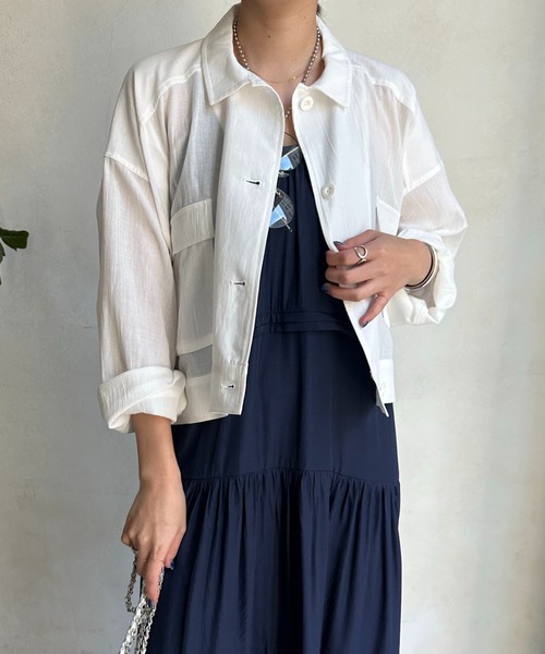 DouDou（ドゥドゥ）の「【WEB限定】 コットンリネンシャツジャケット（ミリタリージャケット・レディース・ホワイト/カーキ/ブラック・FREE）」の5枚目の写真