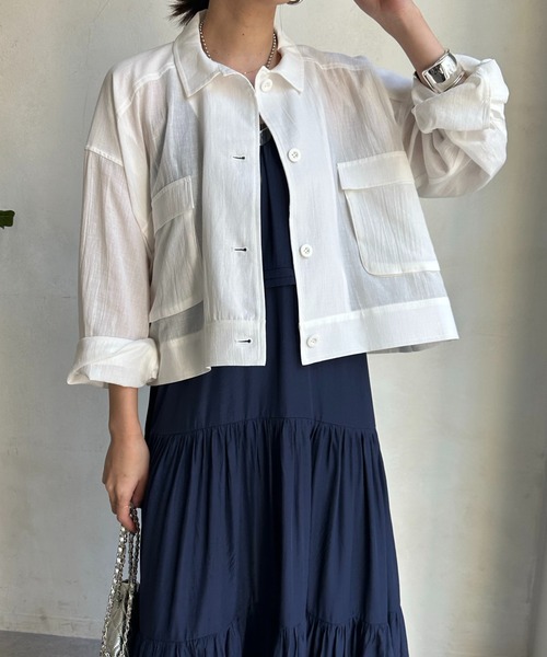 DouDou（ドゥドゥ）の「【WEB限定】 コットンリネンシャツジャケット（ミリタリージャケット・レディース・ホワイト/カーキ/ブラック・FREE）」の6枚目の写真