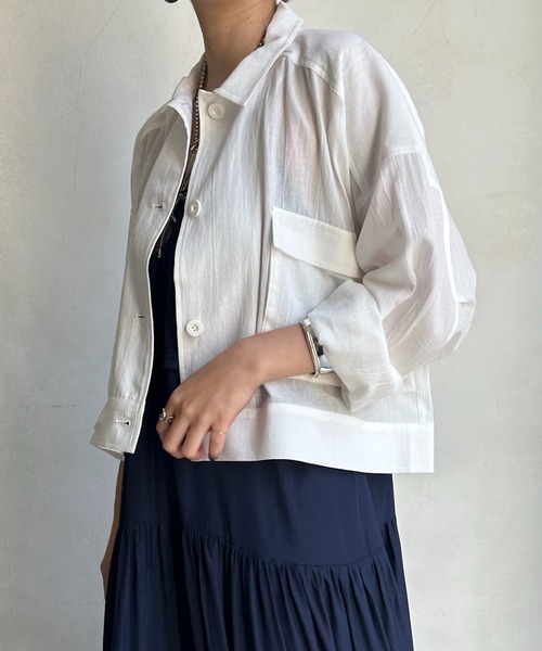 DouDou（ドゥドゥ）の「【WEB限定】 コットンリネンシャツジャケット（ミリタリージャケット・レディース・ホワイト/カーキ/ブラック・FREE）」の7枚目の写真