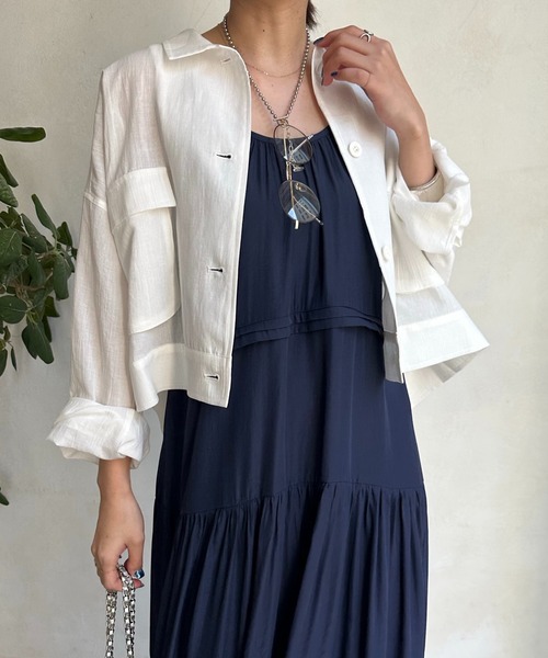 DouDou（ドゥドゥ）の「【WEB限定】 コットンリネンシャツジャケット（ミリタリージャケット・レディース・ホワイト/カーキ/ブラック・FREE）」の10枚目の写真