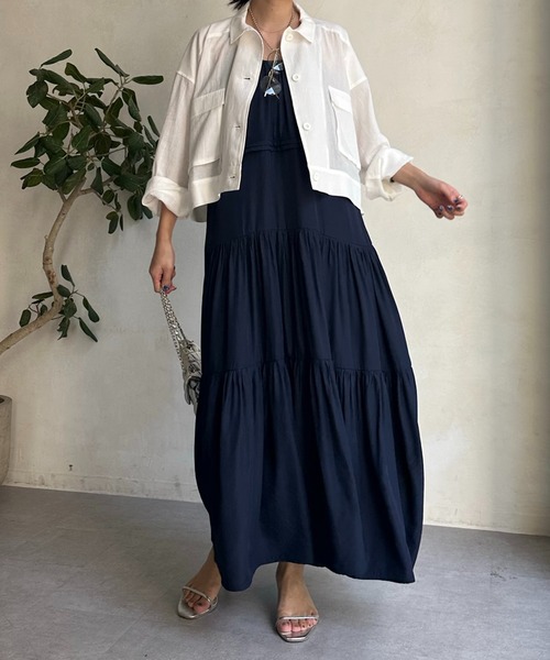 DouDou（ドゥドゥ）の「【WEB限定】 コットンリネンシャツジャケット（ミリタリージャケット・レディース・ホワイト/カーキ/ブラック・FREE）」の13枚目の写真