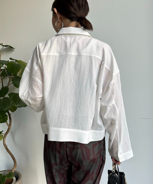 DouDou（ドゥドゥ）の「【WEB限定】 コットンリネンシャツジャケット（ミリタリージャケット・レディース・ホワイト/カーキ/ブラック・FREE）」の11枚目の写真