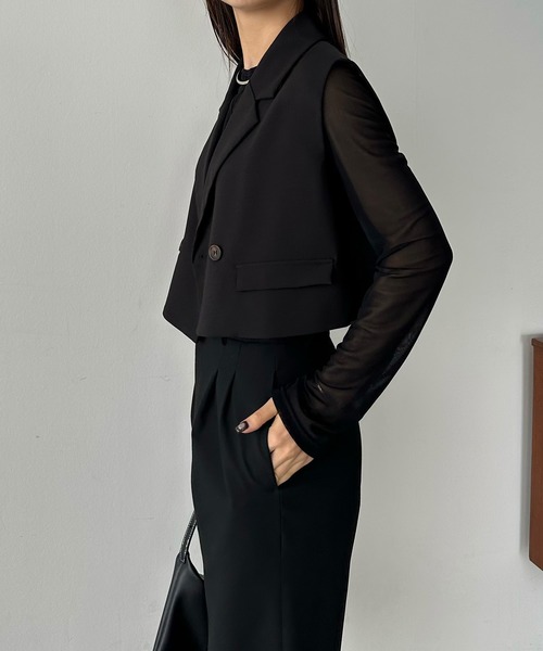 callautia（カラウティア）の「テーラードショートベスト（ベスト・レディース・グレイッシュベージュ/チャコール/ブラック/ブラウン/アイボリー・MEDIUM/SMALL/LARGE/X-LARGE）」の8枚目の写真