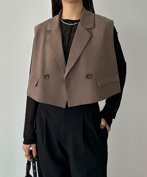 callautia（カラウティア）の「テーラードショートベスト（ベスト・レディース・グレイッシュベージュ/チャコール/ブラック/ブラウン/アイボリー・MEDIUM/SMALL/LARGE/X-LARGE）」の10枚目の写真