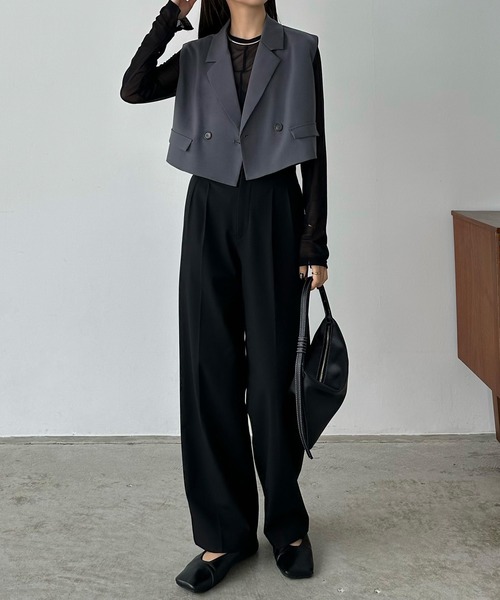 callautia（カラウティア）の「テーラードショートベスト（ベスト・レディース・グレイッシュベージュ/チャコール/ブラック/ブラウン/アイボリー・MEDIUM/SMALL/LARGE/X-LARGE）」の14枚目の写真