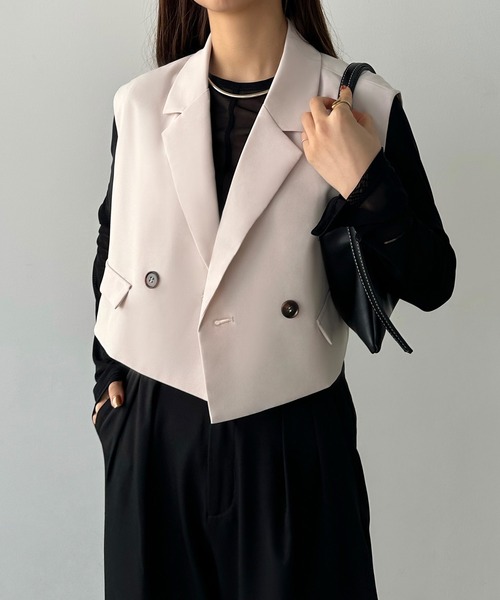 callautia（カラウティア）の「テーラードショートベスト（ベスト・レディース・グレイッシュベージュ/チャコール/ブラック/ブラウン/アイボリー・MEDIUM/SMALL/LARGE/X-LARGE）」の20枚目の写真