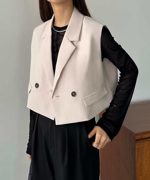 callautia（カラウティア）の「テーラードショートベスト（ベスト・レディース・グレイッシュベージュ/チャコール/ブラック/ブラウン/アイボリー・MEDIUM/SMALL/LARGE/X-LARGE）」の19枚目の写真