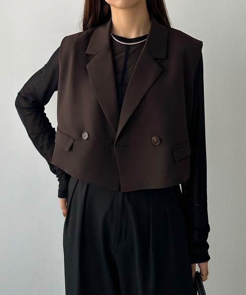 callautia（カラウティア）の「テーラードショートベスト（ベスト・レディース・グレイッシュベージュ/チャコール/ブラック/ブラウン/アイボリー・MEDIUM/SMALL/LARGE/X-LARGE）」の18枚目の写真