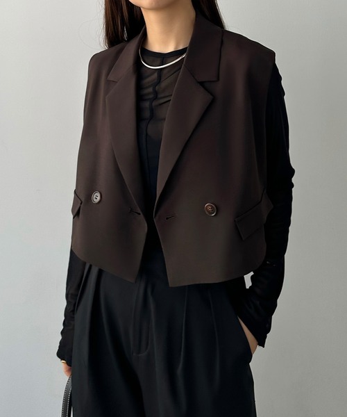 callautia（カラウティア）の「テーラードショートベスト（ベスト・レディース・グレイッシュベージュ/チャコール/ブラック/ブラウン/アイボリー・MEDIUM/SMALL/LARGE/X-LARGE）」の17枚目の写真