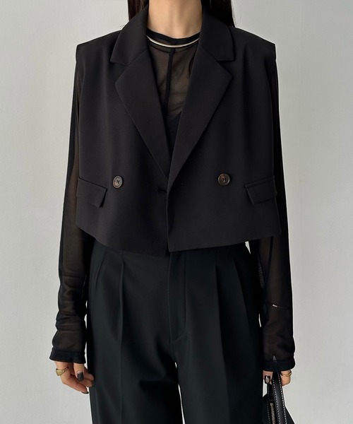 callautia（カラウティア）の「テーラードショートベスト（ベスト・レディース・グレイッシュベージュ/チャコール/ブラック/ブラウン/アイボリー・MEDIUM/SMALL/LARGE/X-LARGE）」の22枚目の写真