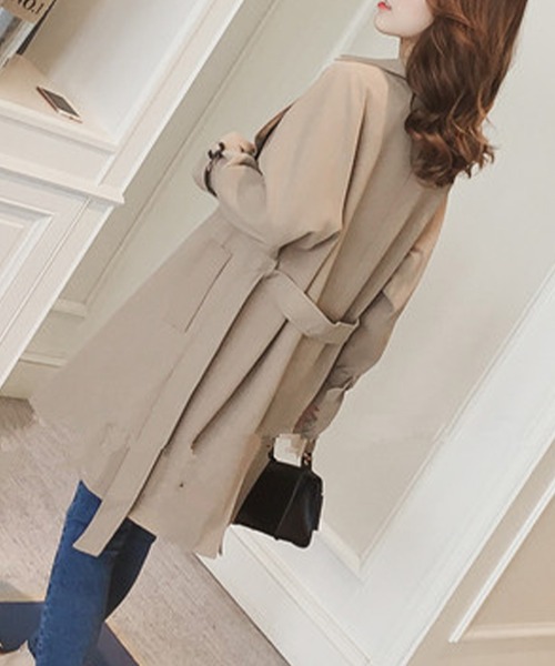 Jasmine Grandiflorum(ジャスミングランディフローラム)の「【Jasmine】トレンチ風折り返しラペルレンチコート(トレンチコート・レディース・ブラック/ベージュ・SMALL/LARGE/MEDIUM)」の9枚目の写真