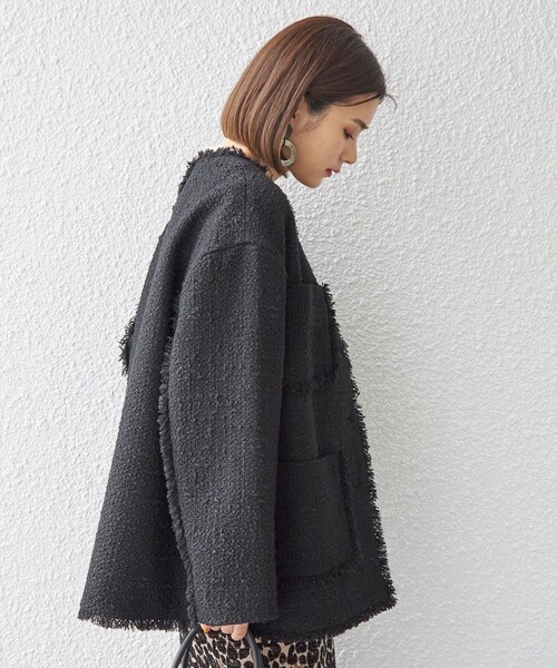 SHIPS（シップス）の「GIOLICA ツイード ジャケット ◇（ノーカラージャケット・レディース・ブラック/オフホワイト・38/36）」の20枚目の写真