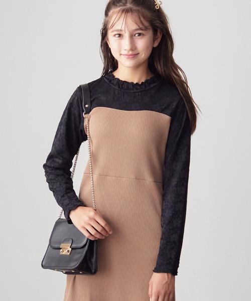 Amourire girl(アムリールガール)の「プチハイネック レースドッキングワンピース(130cm~150cm)(ワンピース・キッズ・ブラック/ベージュ・130cm/140cm/150cm)」の7枚目の写真