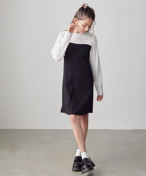 Amourire girl(アムリールガール)の「プチハイネック レースドッキングワンピース(130cm~150cm)(ワンピース・キッズ・ブラック/ベージュ・130cm/140cm/150cm)」の10枚目の写真
