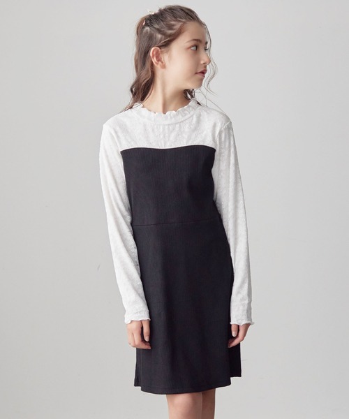 Amourire girl(アムリールガール)の「プチハイネック レースドッキングワンピース(130cm~150cm)(ワンピース・キッズ・ブラック/ベージュ・130cm/140cm/150cm)」の11枚目の写真
