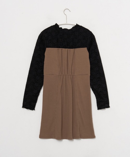 Amourire girl(アムリールガール)の「プチハイネック レースドッキングワンピース(130cm~150cm)(ワンピース・キッズ・ブラック/ベージュ・130cm/140cm/150cm)」の16枚目の写真