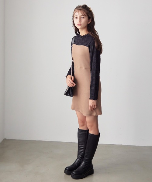 Amourire girl(アムリールガール)の「プチハイネック レースドッキングワンピース(130cm~150cm)(ワンピース・キッズ・ブラック/ベージュ・130cm/140cm/150cm)」の21枚目の写真