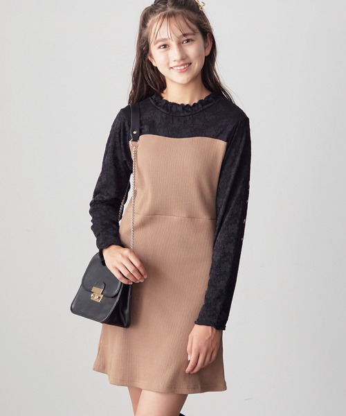 Amourire girl(アムリールガール)の「プチハイネック レースドッキングワンピース(130cm~150cm)(ワンピース・キッズ・ブラック/ベージュ・130cm/140cm/150cm)」の22枚目の写真