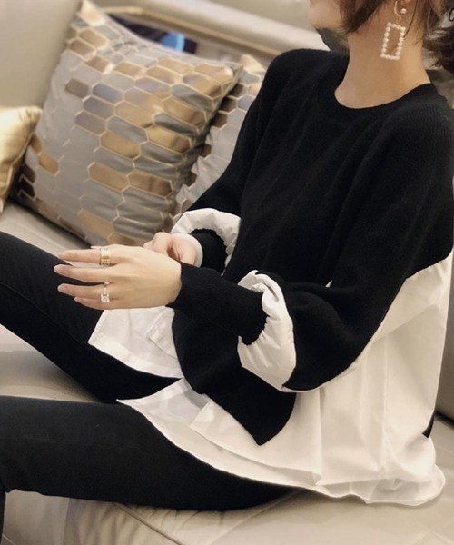 deux amour(ドゥーザムール)の「レイヤードニットトップス(ニット/セーター・レディース・ブラック/ベージュ/グレー/ブラック×ホワイト・FREE)」の3枚目の写真