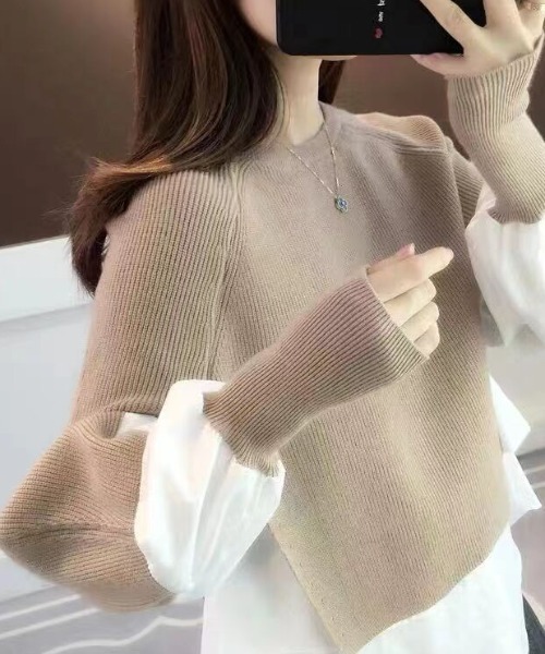 deux amour(ドゥーザムール)の「レイヤードニットトップス(ニット/セーター・レディース・ブラック/ベージュ/グレー/ブラック×ホワイト・FREE)」の1枚目の写真