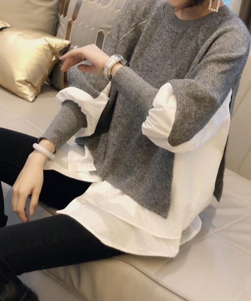 【セール】レイヤードニットトップス（ニット/セーター）｜deux amour（ドゥーザムール）