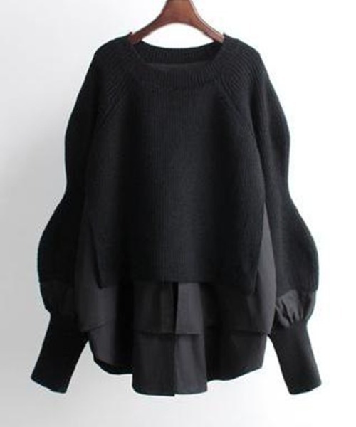 deux amour(ドゥーザムール)の「レイヤードニットトップス(ニット/セーター・レディース・ブラック/ベージュ/グレー/ブラック×ホワイト・FREE)」の2枚目の写真