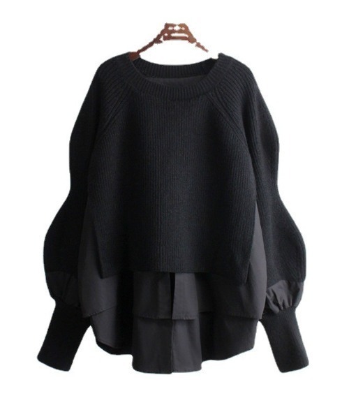 deux amour(ドゥーザムール)の「レイヤードニットトップス(ニット/セーター・レディース・ブラック/ベージュ/グレー/ブラック×ホワイト・FREE)」の5枚目の写真