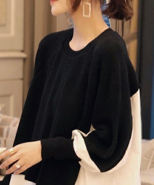 deux amour(ドゥーザムール)の「レイヤードニットトップス(ニット/セーター・レディース・ブラック/ベージュ/グレー/ブラック×ホワイト・FREE)」の6枚目の写真