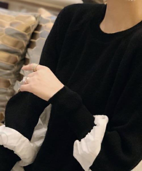 deux amour(ドゥーザムール)の「レイヤードニットトップス(ニット/セーター・レディース・ブラック/ベージュ/グレー/ブラック×ホワイト・FREE)」の7枚目の写真