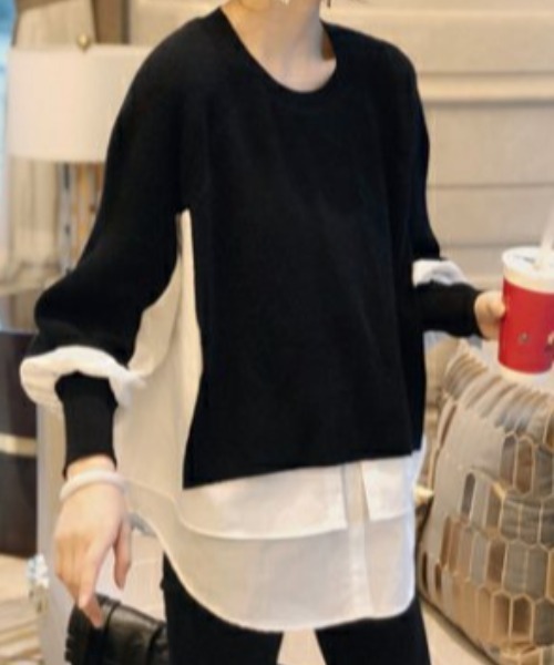 deux amour(ドゥーザムール)の「レイヤードニットトップス(ニット/セーター・レディース・ブラック/ベージュ/グレー/ブラック×ホワイト・FREE)」の9枚目の写真