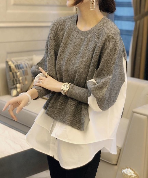 deux amour(ドゥーザムール)の「レイヤードニットトップス(ニット/セーター・レディース・ブラック/ベージュ/グレー/ブラック×ホワイト・FREE)」の12枚目の写真