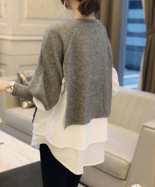 deux amour(ドゥーザムール)の「レイヤードニットトップス(ニット/セーター・レディース・ブラック/ベージュ/グレー/ブラック×ホワイト・FREE)」の13枚目の写真