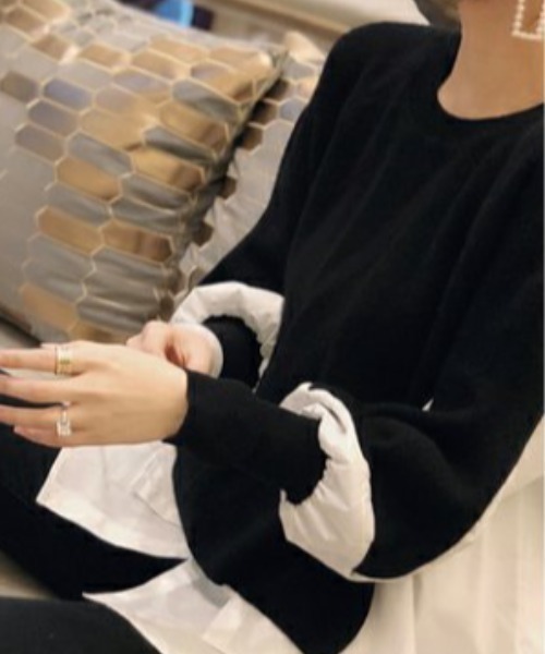 deux amour(ドゥーザムール)の「レイヤードニットトップス(ニット/セーター・レディース・ブラック/ベージュ/グレー/ブラック×ホワイト・FREE)」の8枚目の写真