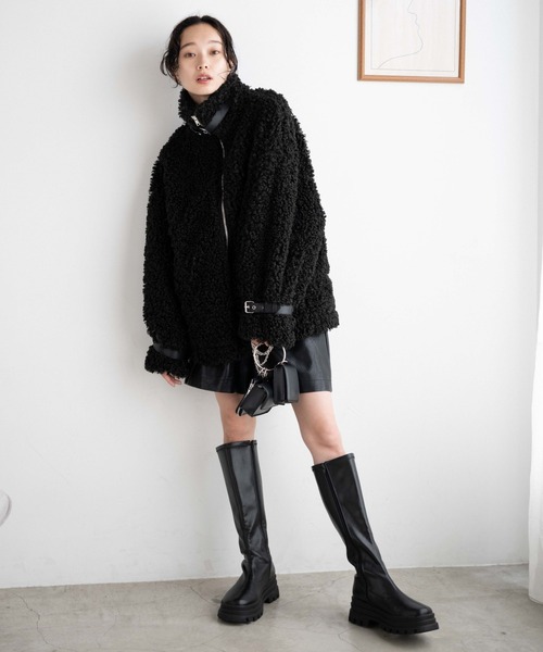 WEGO（ウィゴー）の「WEGO/ボアフライトジャケット（ブルゾン・レディース・ブラック/ライトベージュ・FREE）」の3枚目の写真