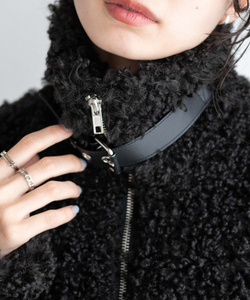 WEGO（ウィゴー）の「WEGO/ボアフライトジャケット（ブルゾン・レディース・ブラック/ライトベージュ・FREE）」の5枚目の写真