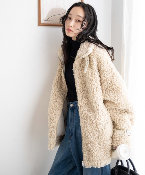 WEGO（ウィゴー）の「WEGO/ボアフライトジャケット（ブルゾン・レディース・ブラック/ライトベージュ・FREE）」の14枚目の写真