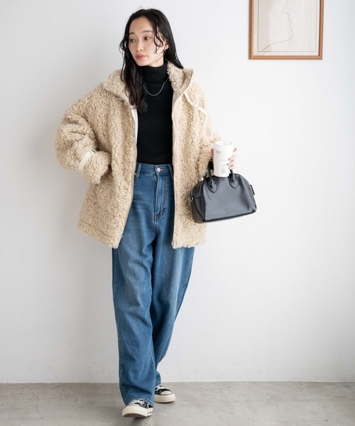 WEGO（ウィゴー）の「WEGO/ボアフライトジャケット（ブルゾン・レディース・ブラック/ライトベージュ・FREE）」の17枚目の写真