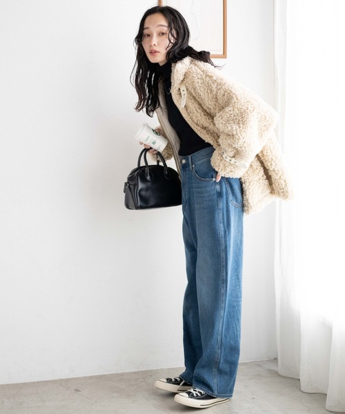 WEGO（ウィゴー）の「WEGO/ボアフライトジャケット（ブルゾン・レディース・ブラック/ライトベージュ・FREE）」の4枚目の写真