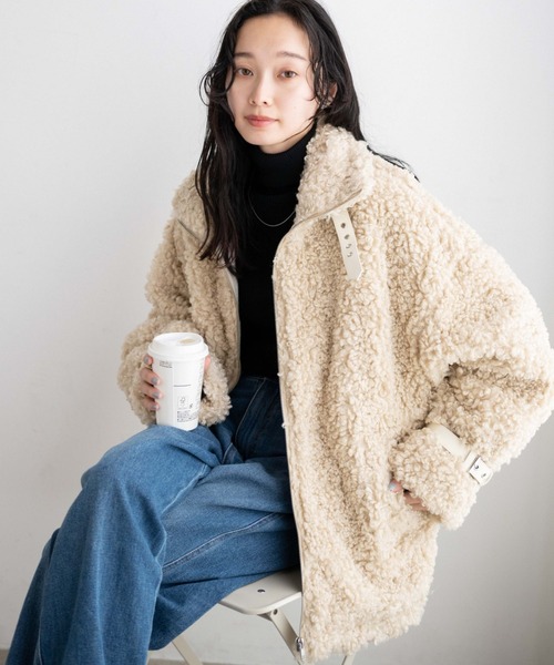 WEGO（ウィゴー）の「WEGO/ボアフライトジャケット（ブルゾン・レディース・ブラック/ライトベージュ・FREE）」の13枚目の写真