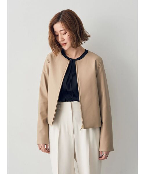 YECCA VECCA(イェッカヴェッカ)の「ノーカラーライダースジャケット(ライダースジャケット・レディース・チャコールグレー/ベージュ・FREE)」の3枚目の写真