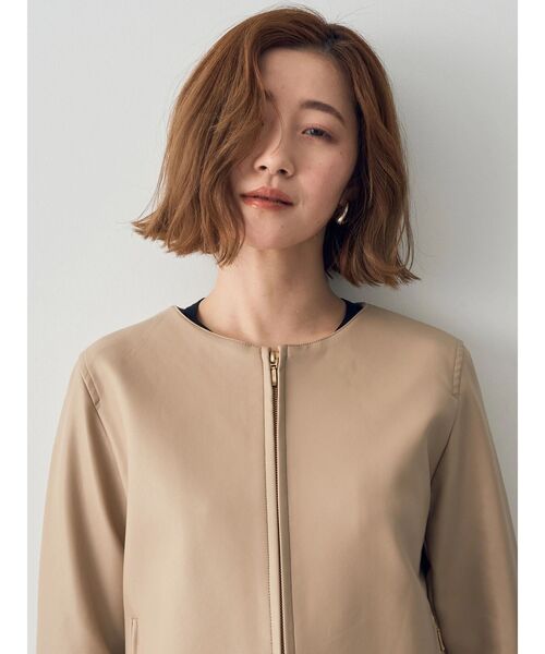 YECCA VECCA(イェッカヴェッカ)の「ノーカラーライダースジャケット(ライダースジャケット・レディース・チャコールグレー/ベージュ・FREE)」の9枚目の写真