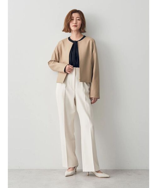 YECCA VECCA(イェッカヴェッカ)の「ノーカラーライダースジャケット(ライダースジャケット・レディース・チャコールグレー/ベージュ・FREE)」の12枚目の写真