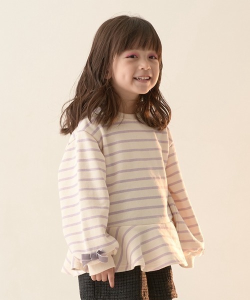 Lycee mine（リセマイン）の「【表コットン毛玉バイバイ裏起毛】アソートリボン付きガーリートップス（スウェット・キッズ・レッド系その他/グレイッシュベージュ/ベージュ/ピンク/ラベンダー/ミント/ブルーグレー/ブラック・120cm/110cm/140cm/150cm/100cm/130cm）」の6枚目の写真