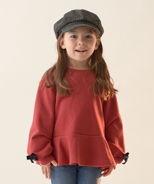 Lycee mine（リセマイン）の「【表コットン毛玉バイバイ裏起毛】アソートリボン付きガーリートップス（スウェット・キッズ・レッド系その他/グレイッシュベージュ/ベージュ/ピンク/ラベンダー/ミント/ブルーグレー/ブラック・120cm/110cm/140cm/150cm/100cm/130cm）」の8枚目の写真