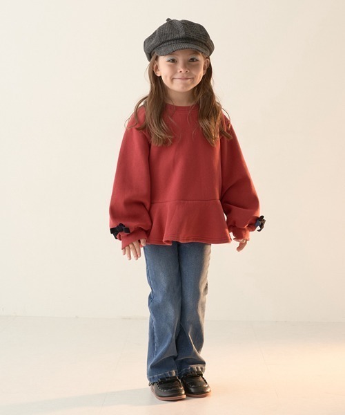 Lycee mine（リセマイン）の「【表コットン毛玉バイバイ裏起毛】アソートリボン付きガーリートップス（スウェット・キッズ・レッド系その他/グレイッシュベージュ/ベージュ/ピンク/ラベンダー/ミント/ブルーグレー/ブラック・120cm/110cm/140cm/150cm/100cm/130cm）」の13枚目の写真