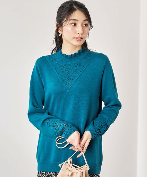 BELLUNA PLUS（ベルーナ）の「＜Ｍ・Ｄ＞ウール入り袖レースプルオーバー（ニット/セーター・レディース・ターコイズブルー/パープル系その他/アイボリー・LARGE/MEDIUM/X-LARGE）」の7枚目の写真