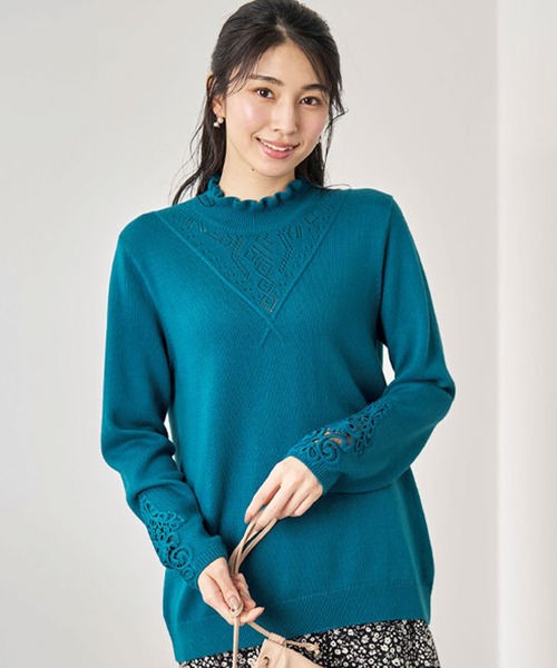 BELLUNA PLUS（ベルーナ）の「＜Ｍ・Ｄ＞ウール入り袖レースプルオーバー（ニット/セーター・レディース・ターコイズブルー/パープル系その他/アイボリー・LARGE/MEDIUM/X-LARGE）」の8枚目の写真