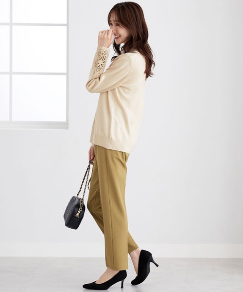 BELLUNA PLUS（ベルーナ）の「＜Ｍ・Ｄ＞ウール入り袖レースプルオーバー（ニット/セーター・レディース・ターコイズブルー/パープル系その他/アイボリー・LARGE/MEDIUM/X-LARGE）」の10枚目の写真